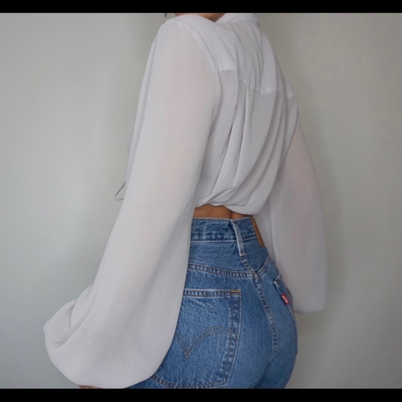 Vintage 80’s gray sheer button down blouse - Picture 2 of 3